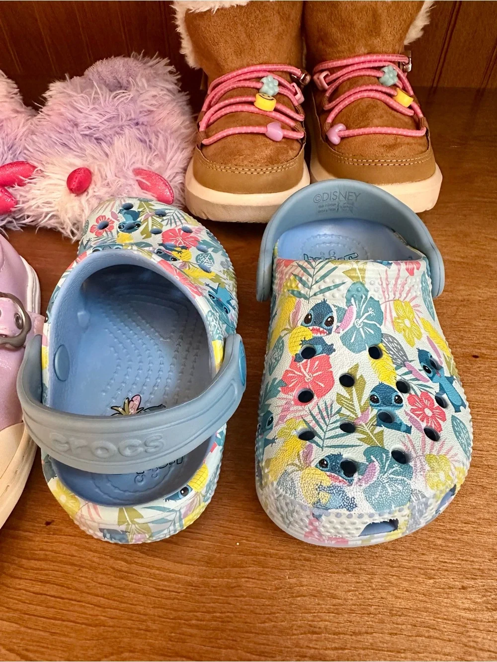 Crocs Disney Blue Floral Stitch Slip-On Clog Sandals Size 7 (Toddler)